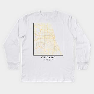 CHICAGO ILLINOIS CITY STREET MAP ART Kids Long Sleeve T-Shirt